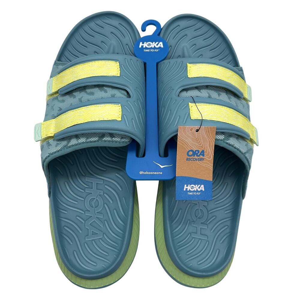 New HOKA Ora Luxe Recovery Slide Sandals Mens 14 Ocean Mist Citrus Glow 1134150
